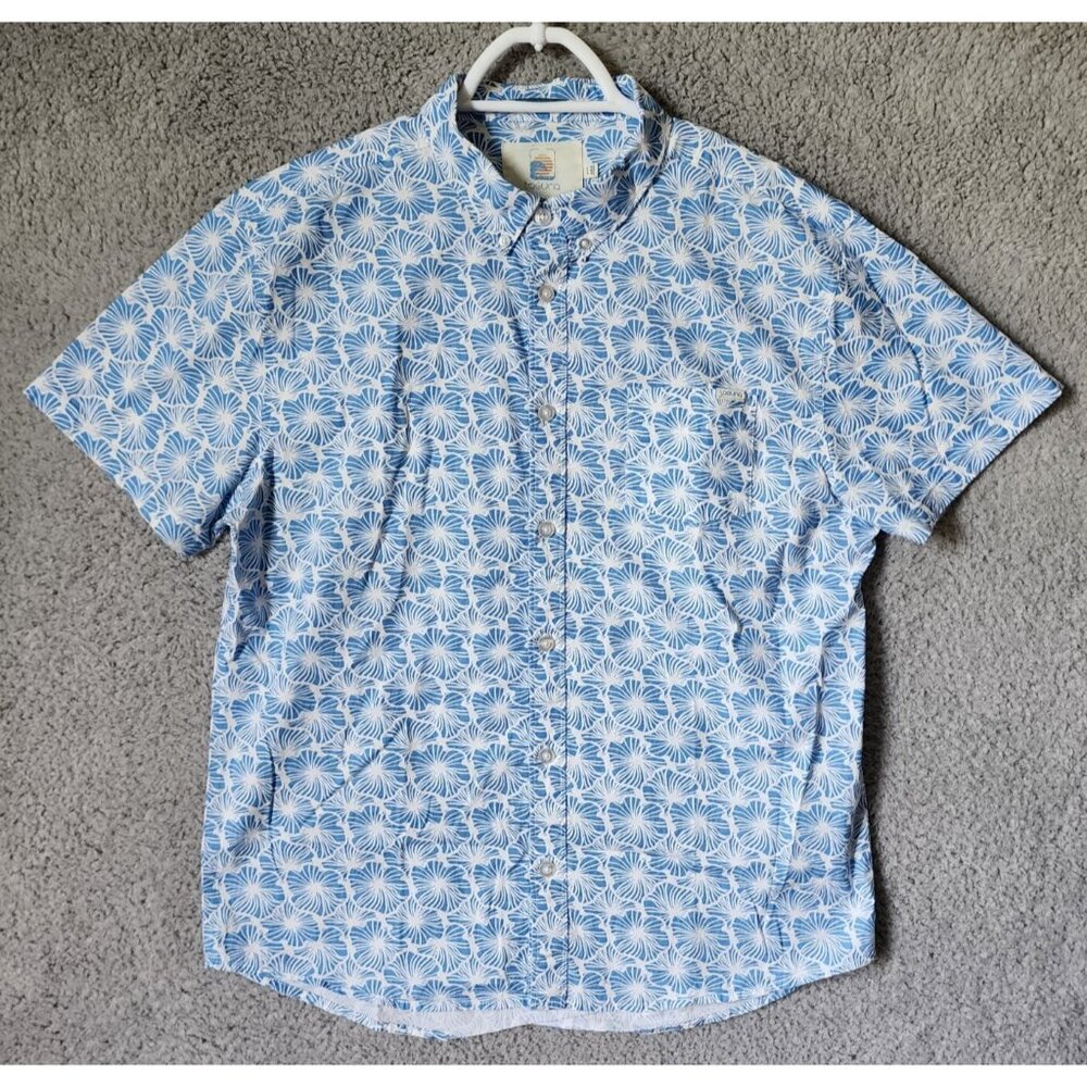 Laguna Blue‎ Floral Short Sleeve Button Down Hawaiian Shirt Size L Cotton Blend